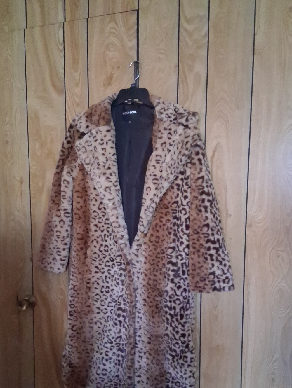 Leopard Faux-Fur Long Coat - Brown